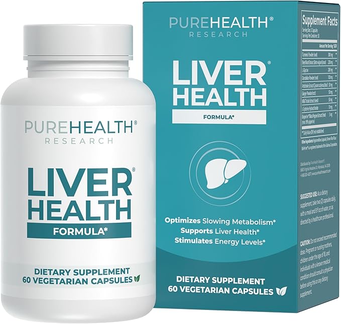 PUREHEALTH RESEARCH Liver Health – Liver Cleanse Detox &amp Repair Support Supplement- with Milk Thistle Turmeric Powder Dandelion Artichoke Beet Root Ginger L Cysteine HCL &amp More - 60 Caps