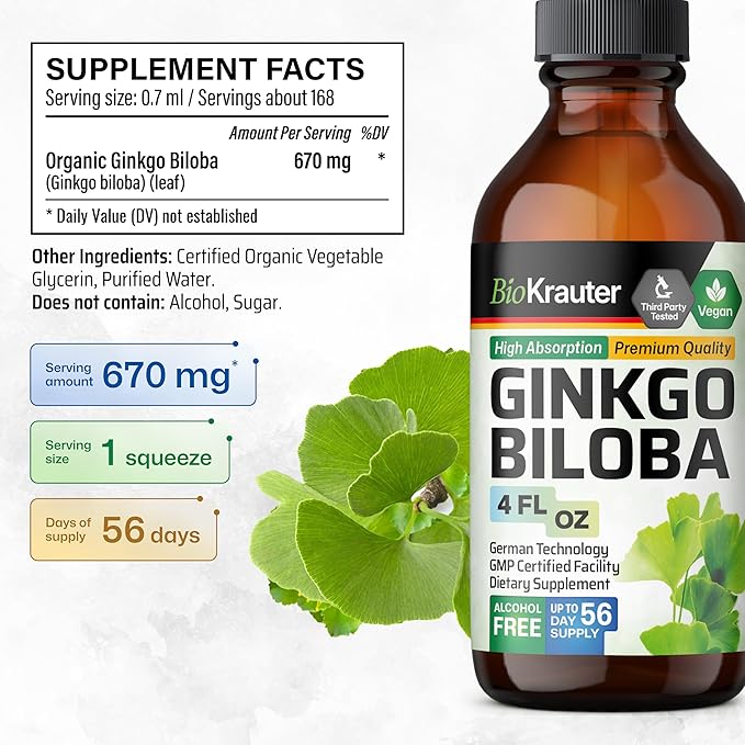 BIO KRAUTER Ashwagandha Tincture 4 Fl. Oz. &amp Ginkgo Biloba Tincture 4 Fl. Oz.