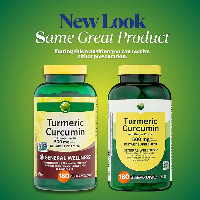 KP+ Turmeric Curcumin with Ginger Powder | 500 mg Dietary Supplement | General Wellness | 180 Vegetarian Capsules | Pack of 1