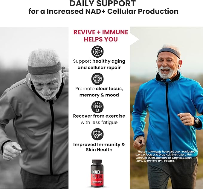 Revive + Immune | NAD+ Supplement with Vitamin C for Men &amp Women | RiaGev®-SR Formula with Immune Protection | Energy Anti Aging Support with Antioxidant | Vegan Non-GMO Gluten-Free (90 Tablets