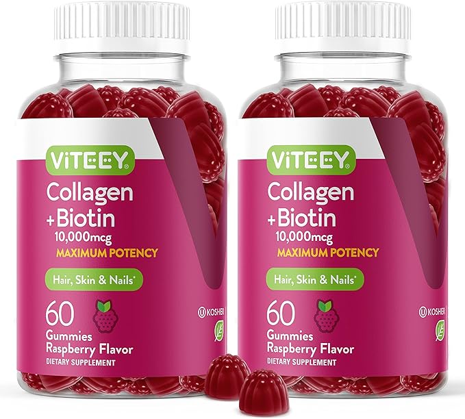 Viteey Collagen Gummies with Biotin Gummies for Hair Skin and Nails Vitamins - Biotin and Collagen Supplements for Women &amp Men - Gluten-Free – 120 Count