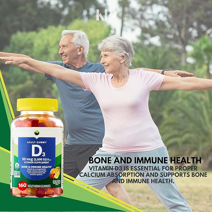 KP+ Vitamin D3 | Vitamin D3 Gummies 2000 IU | Bone &amp Immune Health Support | Vegetarian Gummies with Natural Flavors | 160 Count | Pack of 1