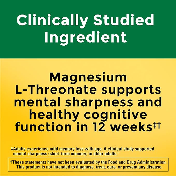 Nature Made Magnesium L-Threonate with Vitamin C &amp Vitamin D3 Provides 130 mg of Mag from 1800 mg Magnesium L Threonate Cognitive Support Magnesium-Supplement 90 Capsules 30 Day Supply(Pack o