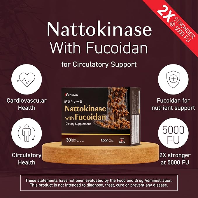 Umeken Nattokinase Plus Fucoidan Nattokinase Supplement 5000FU Natto Odor Free Easy to Take Okinawan Fucoidan Japanese Supplement 30 Counts Pack of 1