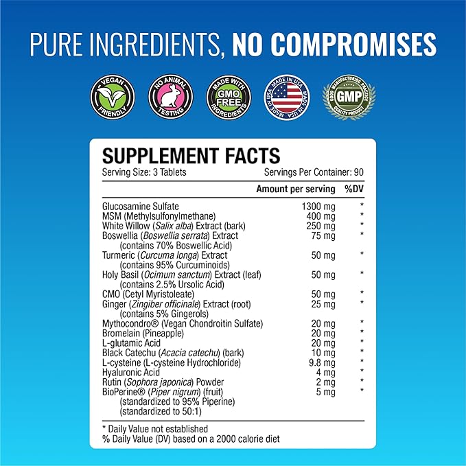 Approved Science Jointprin - Joint Support Supplement - Glucosamine MSM Chondroitin Turmeric Boswellia BioPerine - 6 Month Supply