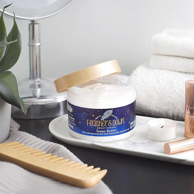 Feather &amp Down 300ml Magnesium Soothing Sleep Butter Enriched with Magnesium Calming Lavender &amp Chamomile Essential Oils to aid Sleep Vegan &amp Cruelty Free