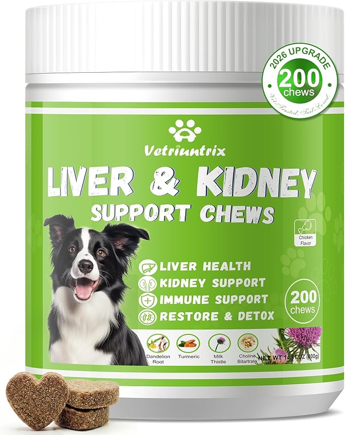 Liver Support for Dogs Milk Thistle for Dogs - Detox Metabolic Dog Multivitamin Supplement for Liver and Kidney Support &amp Immune Health 200 Soft Chews