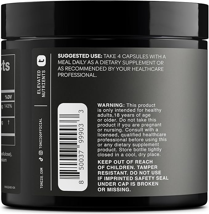 Toniiq 3000mg Ultra High Strength Magnesium Glycinate - 20% Purified to Contain 600mg of Elemental Magnesium - Chelated and Bioavailable Magnesium Supplement - 240 Veggie Capsules