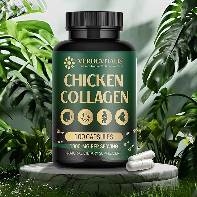 Chicken Collagen Type ii Capsules -Nutritional Supplement for Joint Skin &amp Bone Support-Non-GMO Anti-Aging Supplements with Hydrolyzed Collagen Peptides - 100 Capsules