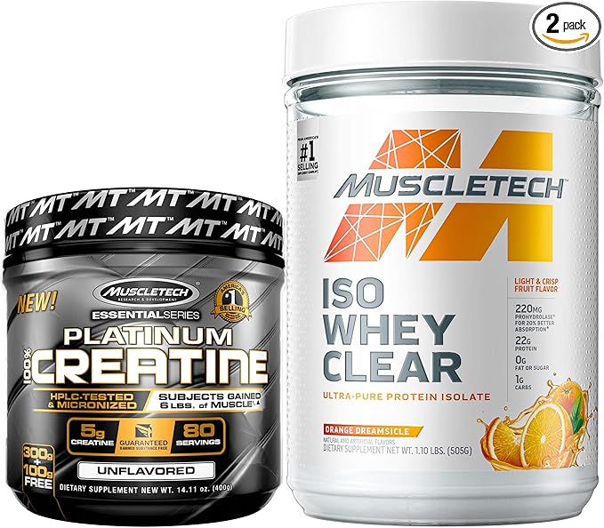 MuscleTech Creatine + Whey Protein Isolate Bundle Platinum Creatine Iso Whey Clear Orange