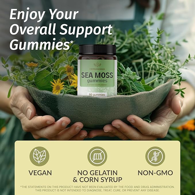 HERBAMAMA Sea Moss and Ashwagandha Kit - Bundle of 1600 mg Sea Moss with Bladderwrack &amp Ashwagandha Root Gummies - Vegan Non-GMO Gelatin-Free - 2 Pack