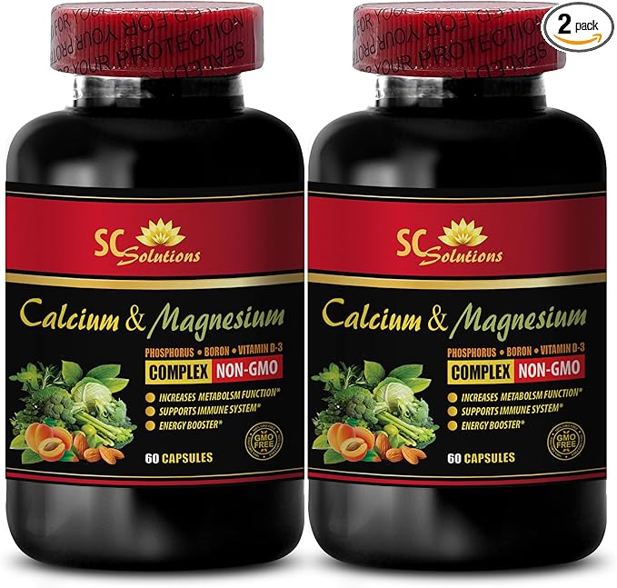 Calcium Magnesium Capsules - Calcium Magnesium Complex with Vitamin D and Boron - Best Protein Powder for Muscle Recovery Mood Enhancement Pills Triple Boron Complex - 2 Bottles 120 Capsules