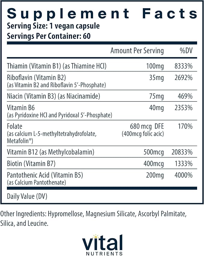 Vital Nutrients Vitamin B-Complex - Vegan High-Potency Methylated B Complex Vitamins - B Vitamins Support Energy Production Metabolism and Heart Health* - Gluten Dairy Soy Free - 60 Capsules