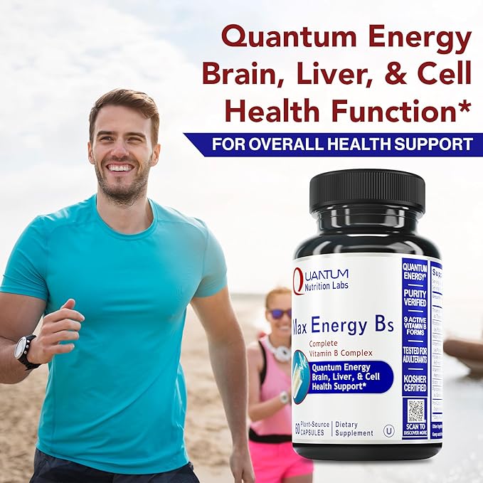 Quantum Nutrition Labs Max Energy Bs - Vitamin B Complex Methylated B Complex Vitamins with Vitamin B1 B6 B12 Thiamin Folate and Biotin - 60 Vegetarian Capsules (Pack of 2)
