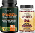 SMNutrition Mushroom Gummies &amp Ashwagandha with Black Pepper | Herbal Adaptogen Bundle with 10 Mushroom Complex (30 Servings) and Ashwagandha Capsules (60 Servings)
