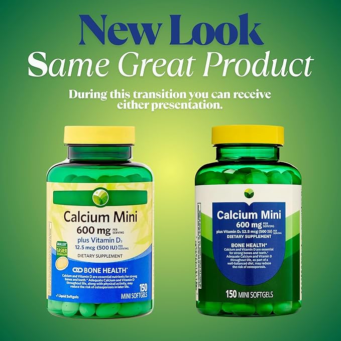 KP+ Calcium Mini 600 mg Plus Vitamin D3 12.5 mcg (500 IU) | Bone &amp Teeth Health Support | Dietary Supplement | 150 Mini Softgels | Pack of 2