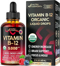 USDA Organic Vitamin B12 Sublingual Drops - 5000 mcg Liquid Vegan Methylcobalamin for Women &amp Men - Energy Boost Focus &amp Mood Brain Health Support - Maximize Absorption - 2 Month Supply 2 f