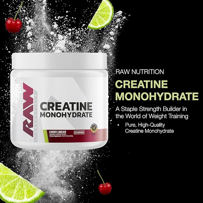 RAW Nutrition Creatine Monohydrate Powder Cherry Limeade (30 Servings) - Micronized Creatine Monohydrate Supplement for Workout Performance Build Muscle &amp Strength - Creatine Powder for Men &amp