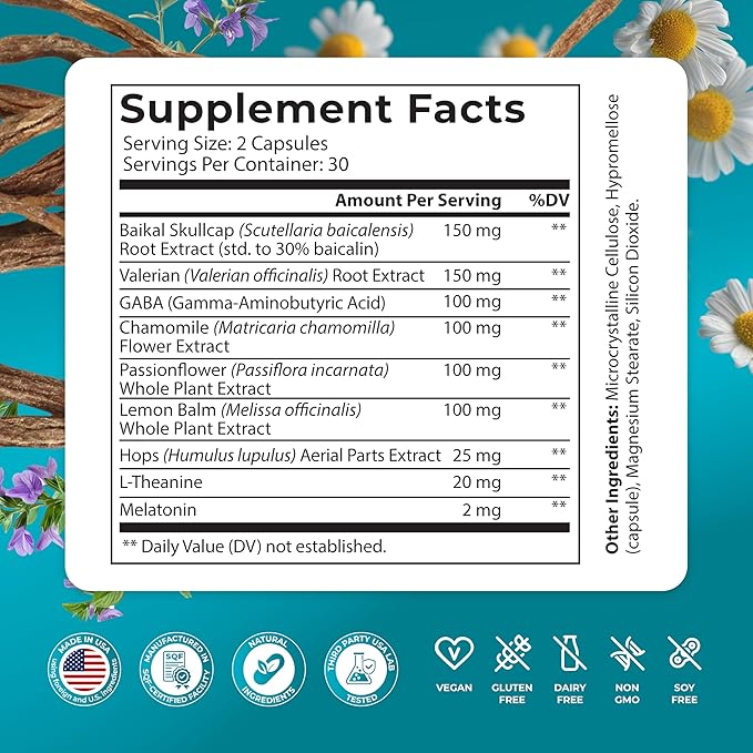 PUREHEALTH Research Sleep Formula - Natural Sleep Support Supplement for Adults - for Restfulness &amp Relaxation - with Melatonin Valerian Root GABA L-Theanine Lemon Balm Hops &amp More - 60 C