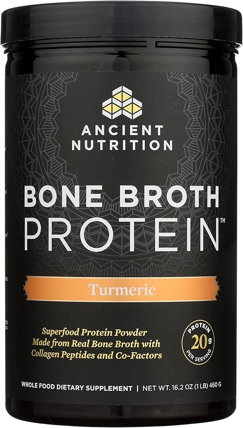 Ancient Nutrition Grass Fed Cage Free Bone Broth Protein Powder 20g Protein Hydrolyzed Collagen Peptides Keto &amp Paleo Friendly Supports Joint &amp Gut Health Turmeric 20 Servings