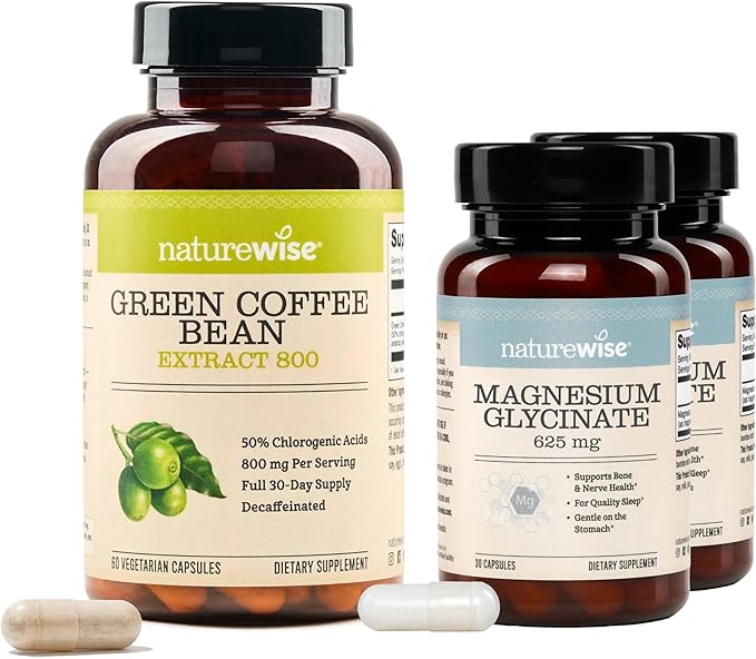 NatureWise [1] Green Coffee Bean Extract - Vegan Non-GMO - 60 Capsules[30-Day Supply] + (Pack of 2) Magnesium Glycinate 625mg - Chelated Magnesium - 30 Capsules[30-Day Supply]