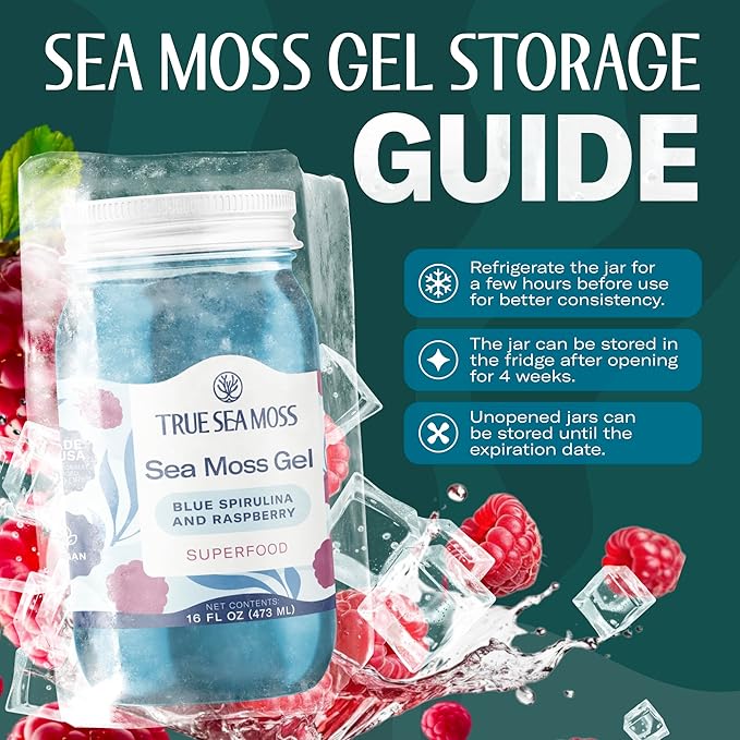 TrueSeaMoss Sea Moss Gel – Made in USA – Wildcrafted Seamoss Fruits &amp Jarred Vegetables – Blue Spirulina Pack of 2 (Labels may Vary)