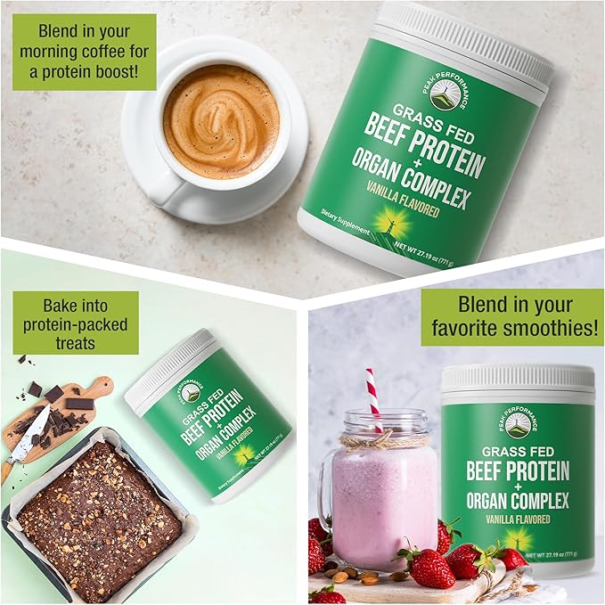 Grass Fed Beef Protein Powder + Organ Complex - Lactose Free Great Tasting Beef Protein Isolate - Animal Based Non Dairy No Whey Paleo Carnivore Supplement for Muscle Building - Vanilla Flavor
