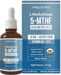 L Methyl Folate 15mg Plus Methyl B12 Cofactor – Organic Berry Flavor High Potency Liquid Sublingual Active 5-MTHF Form - Supports Mood Methylation Cognition – Bioactive Forms Vitamin B9 &amp B12 (
