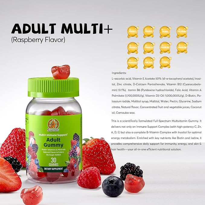 SUNGIVEN Men's Multivitamin Gummy Pack 3 Support for Heart Brain Sleep Daily Health Vitamins A D C E B12 Omega-3 Ashwagandha Adult Chewable Vitamin Berry Flavor 15 Day Supply - 90 Count