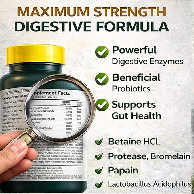 H4U Probiotic Multi-Enzyme Digestive Enzymes Formula with Acidophilus Tablets for Digestive Health &amp Gut Support Dietary Supplement 200 Count