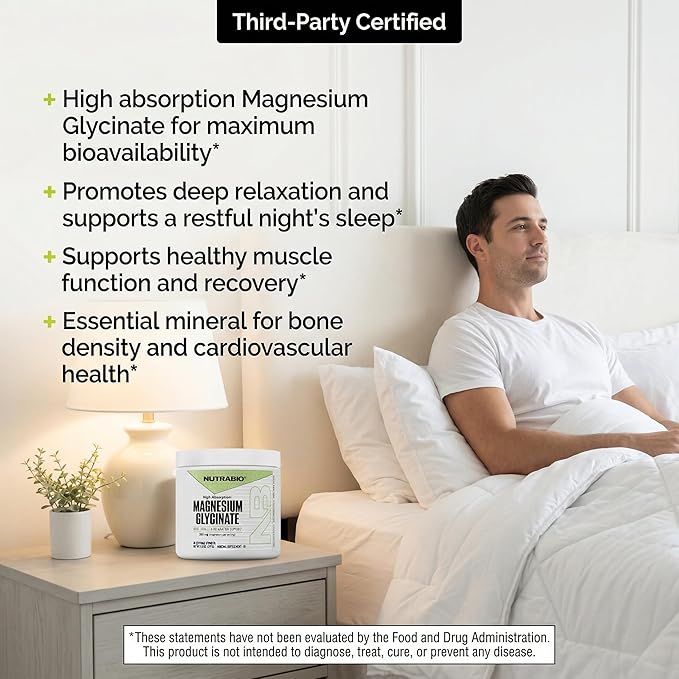NutraBio Magnesium Glycinate Powder for Sleep- Sleep Supplement Supports Relaxation Heart Health and Metabolism- 350 mg- Unflavored Drink Mix- 50 Servings