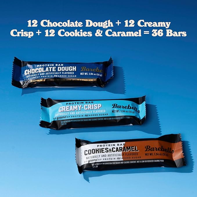 Barebells Starter Pack (3 Mix Pack) – 36 Total Bars High Protein Snack with 20g Protein &amp No Added Sugar – On-the-Go Breakfast or Post-Workout Treat Cookies and Caramel Creamy Crisp Chocolate