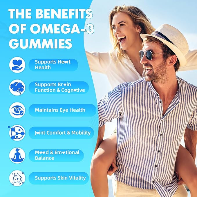 softbear Omega 3 Gummies for Women &amp Men &amp Kids Omega 3 Supplements 1200mg Vegan Omega 3 Fatty Acids DHA EPA with Vitamins Support Eye &amp Brain Health Sugar Free Strawberry Flavor 120 Cou