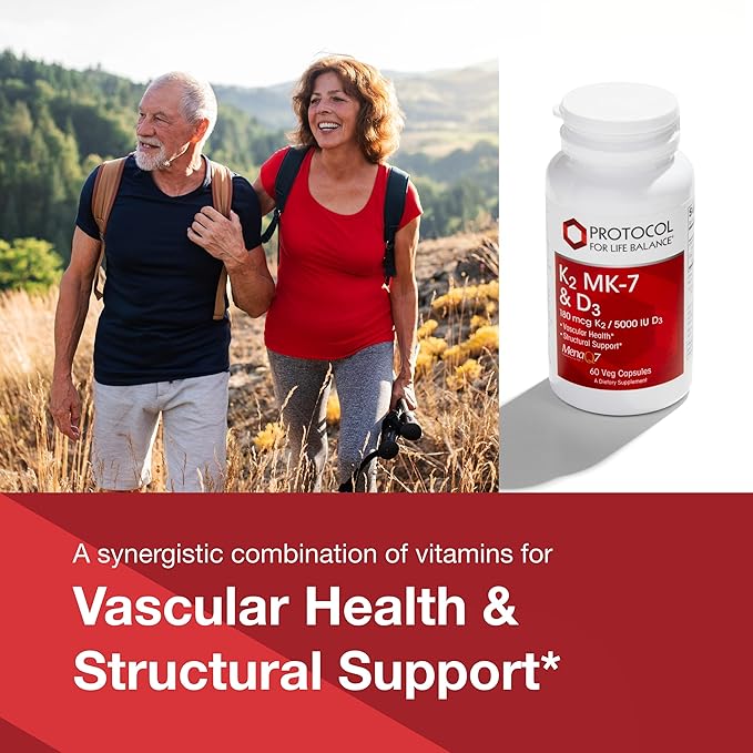 PROTOCOL FOR LIFE BALANCE - K2 MK-7 and D3 - Vascular Health and Structural Support Bone Strength Appetite Suppressant Natural Weight Loss Supports Calcium Absorption - 60 Veg Capsules