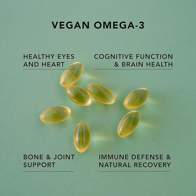 AMANDEAN Vegan Omega 3 Supplement. Premium Fish Oil Alternative. Algae DHA &amp EPA. Carrageenan Free Softgels. Algal Essential Fatty Acids. Plant Based Heart Brain Eye Skin Immune Support. (120c