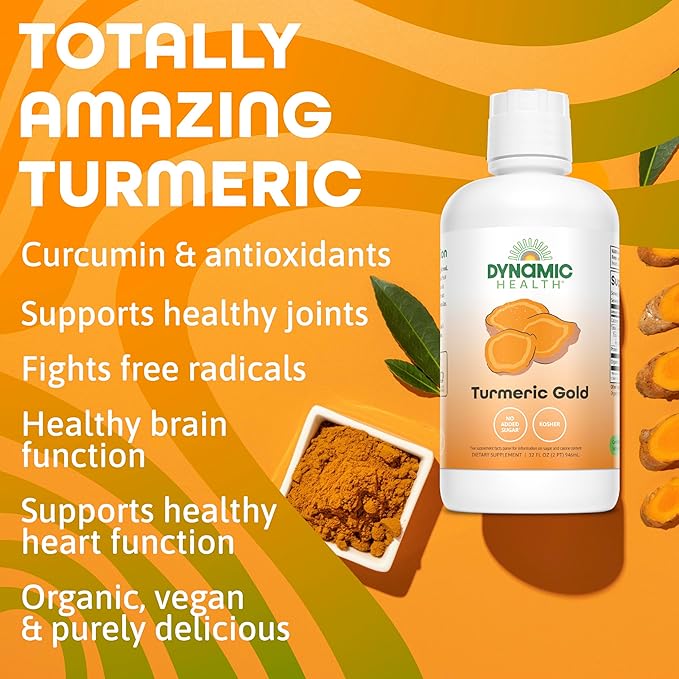 Dynamic Health Turmeric Gold 100% Juice Turmeric Supplement No Additives Joint Support Antioxidant Inflammation Vegan Gluten Free Non-GMO 32 Fl Oz
