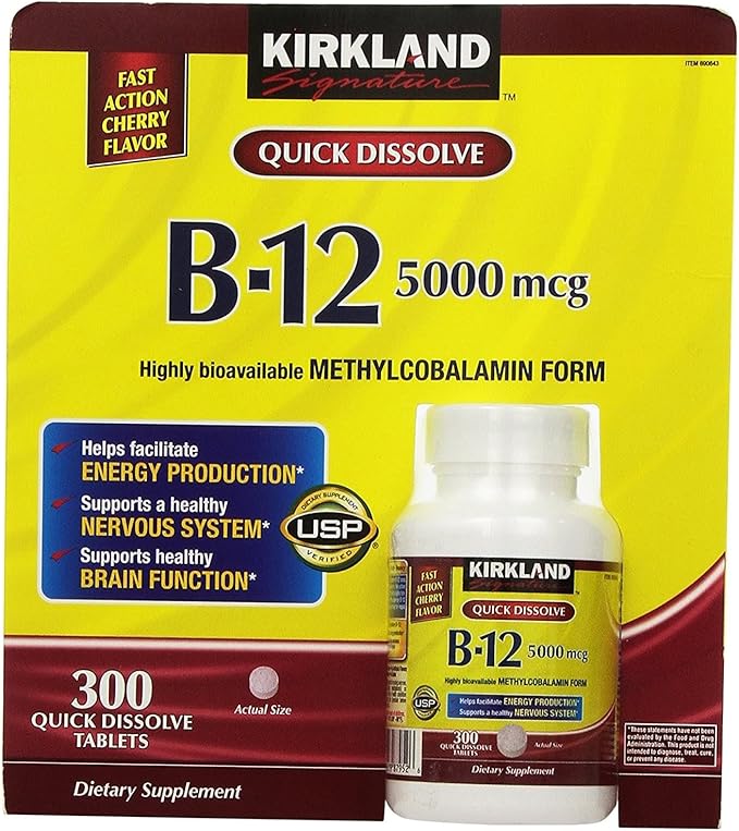 Kirkland zTWEnF Sublingual B-12 5000 mcg. Cherry Fast Act 300 Tablets (4 Pack)