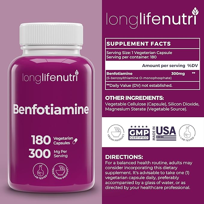 LongLifeNutri L-Tryptophan 500 mg &amp Benfotiamine 300 mg Bundle – 180 Veg Caps + 180 Veg Caps 6-Month Supply Evening Routine &amp Metabolic Balance Support Non-GMO Lab Tested Made in USA