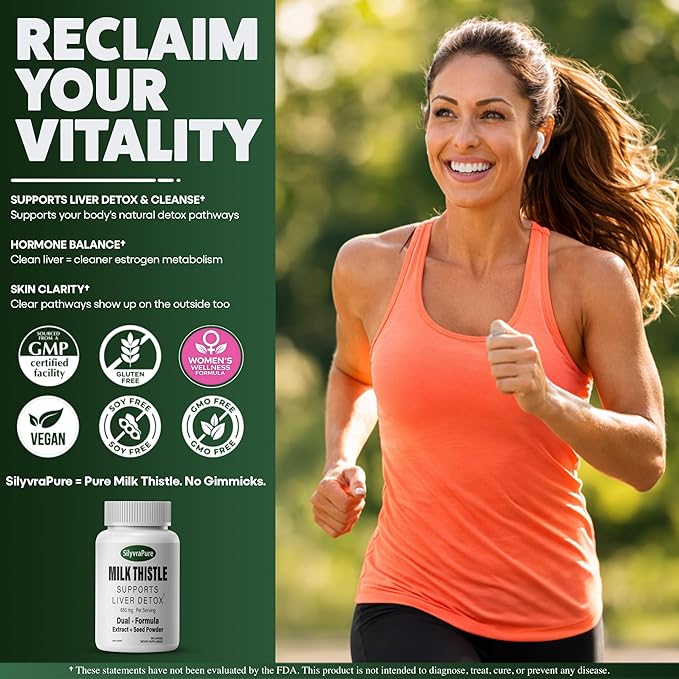 Milk Thistle for Women – Supports Liver Detox &amp Cleanse Hormone Balance &amp Skin Clarity | Dual Formula 650mg 80% Silymarin No Fillers Pullulan Capsules Non-GMO 60 Capsules