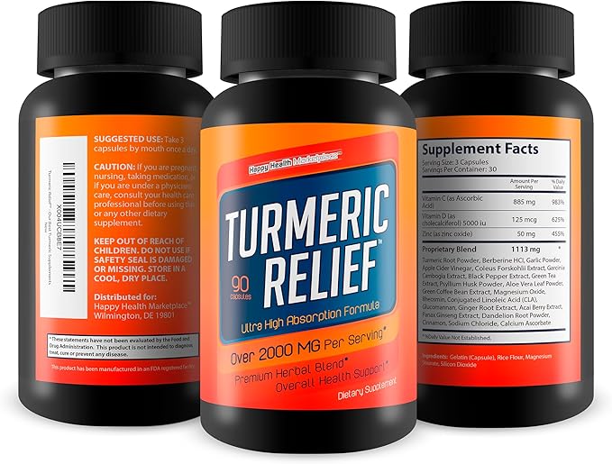 Turmeric Relief - Our Best Turmeric Curcumin Supplement for Swelling &amp Immune Support - Extra Strength Turmeric Supplement - Natural Daily Relief Factor to Assist Discomfort &amp Inflammatory Hea