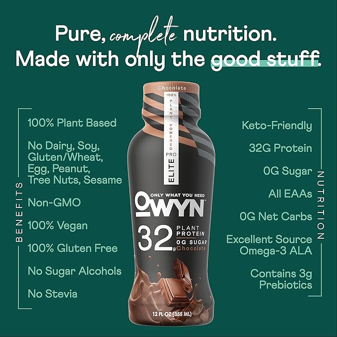 OWYN Only What You Need Pro Elite Vegan High Protein Keto Shake 32g Protein 12 Fl Oz (Pack of 12) and Pro Elite Vegan Plant-Based High Protein Keto Shake No Nut Butter Cup 32g Protein (Packaging M