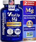Magnesium Glycinate 200mg - USA Made Highly Absorbed Non-GMO Magnesium for Relaxation Deep Sleep Bones &amp Heart - 200mg per Serving 120 Vegan Capsules