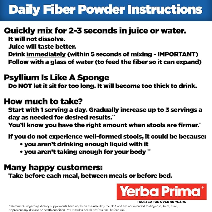 Yerba Prima Daily Fiber Formula Powder - 12 oz (Pack of 2) - Soluble &amp Insoluble Dietary Fiber Supplement - Colon Cleanse - Gut Health - Vegan Non-GMO Gluten-Free