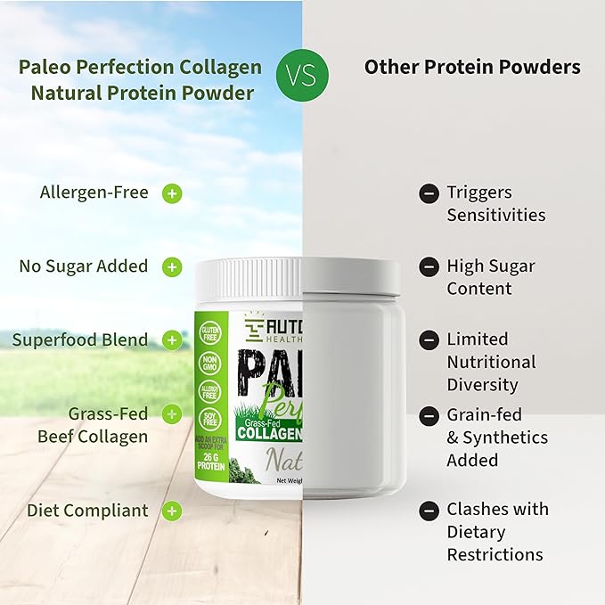 Paleo Perfection Vanilla Banana Grass Fed Beef Collagen Protein Powder without Stevia - Paleo Keto SCD AIP Protein Powder with Apple Fiber Carrot &amp Broccoli - 300g Protein Powder &amp Superfo