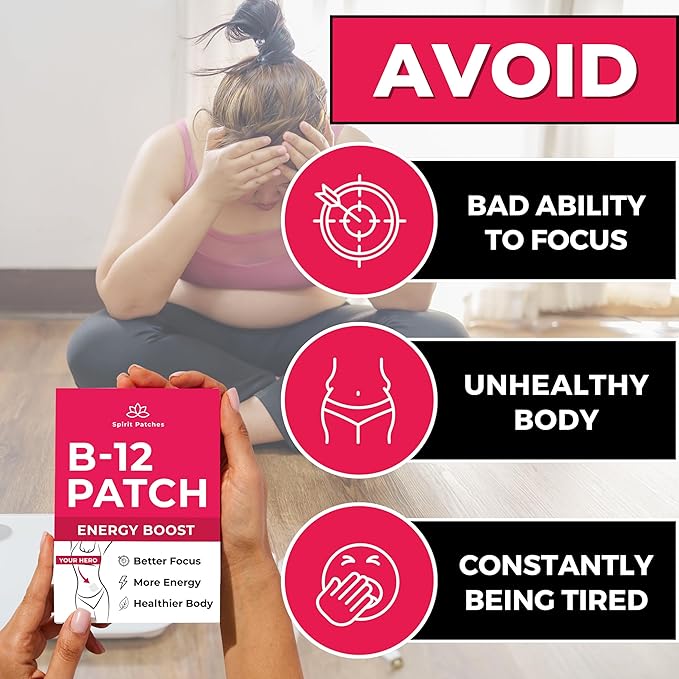 B12 Patches (Pack of 72) - 100% Natural Vitamin Patch for Women Energy Focus &amp Body Support Self-Adhesive Transparent Stickers - Enhanced Formula