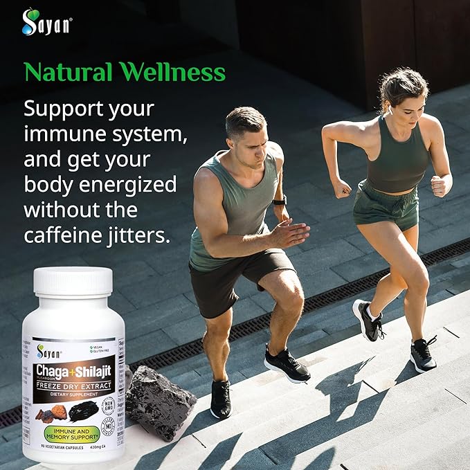 Sayan Siberian Chaga Mushroom Extract with Shilajit 90 Capsules/420mg ea.– Immune and Digestion System Support – Fulvic Acid Supplement – Energy &amp Clarity – Exclusive Blend – No Fillers