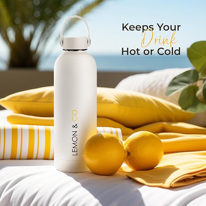 LEMON &amp CO. 8-Week Starter Kit Bundle – Liquid Collagen for Women + Insulated Bottle - 5000mg Marine Collagen Peptides for Skin Nails Hair &amp Gut Health | Organic Lemons Vitamin C No Preser