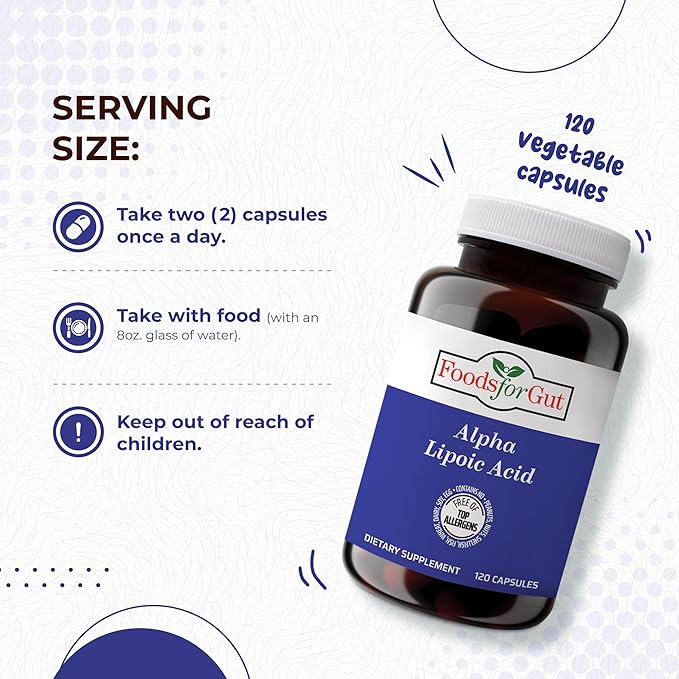 Foods For Gut Alpha Lipoic Acid | 650 mg Per Serving 120 Capsules | Vegetarian Capsules | Free of Top Allergens