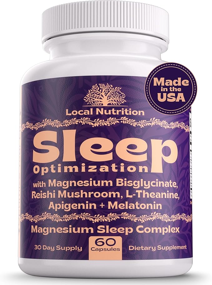 Natural Sleep Aid with Magnesium Glycinate Reishi Mushroom Extract L-Theanine Apigenin and Melatonin - Sleep Supplement for Adults Seeking Deep Rest - 60 Capsules Made in The USA