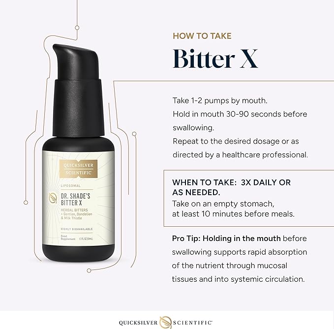 Quicksilver Scientific Dr. Shade's BitterX - Highly Concentrated Bitters for Digestion - Fast Acting Digestive Support &amp Liver Supplement with Dandelion Root Gentian Root Solidago &amp Myrrh (5